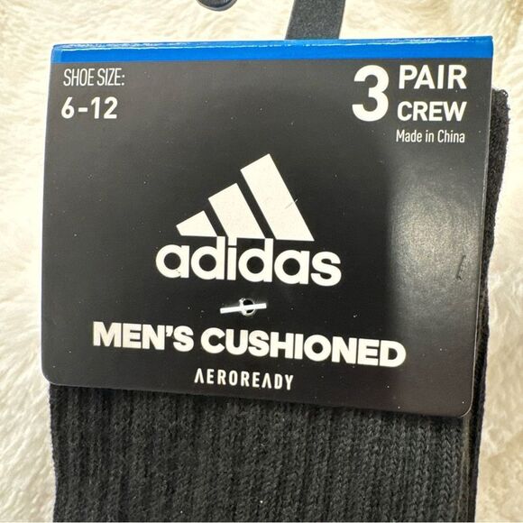 adidas Black Athletic Socks with Cushioned Comfort and Crew Style - Picture 1 of 3